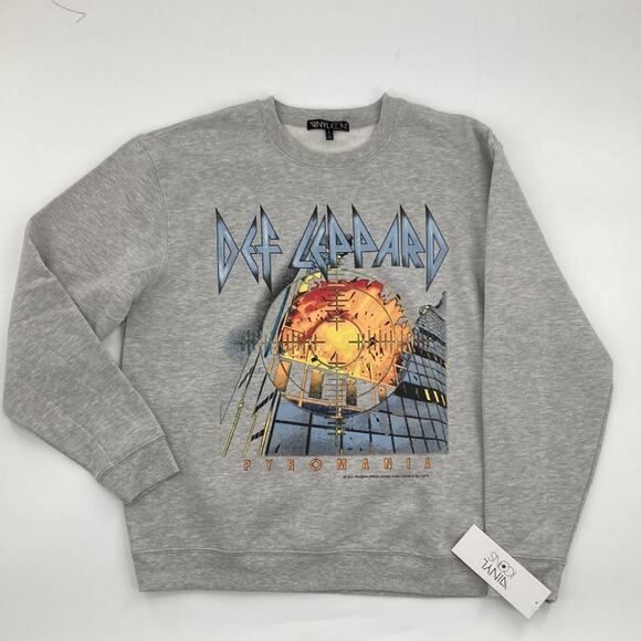 The Vinyl Icons Womens Gray Def Leopard Pyromania Crew Neck Sweatshirt S New - Picture 5 of 12